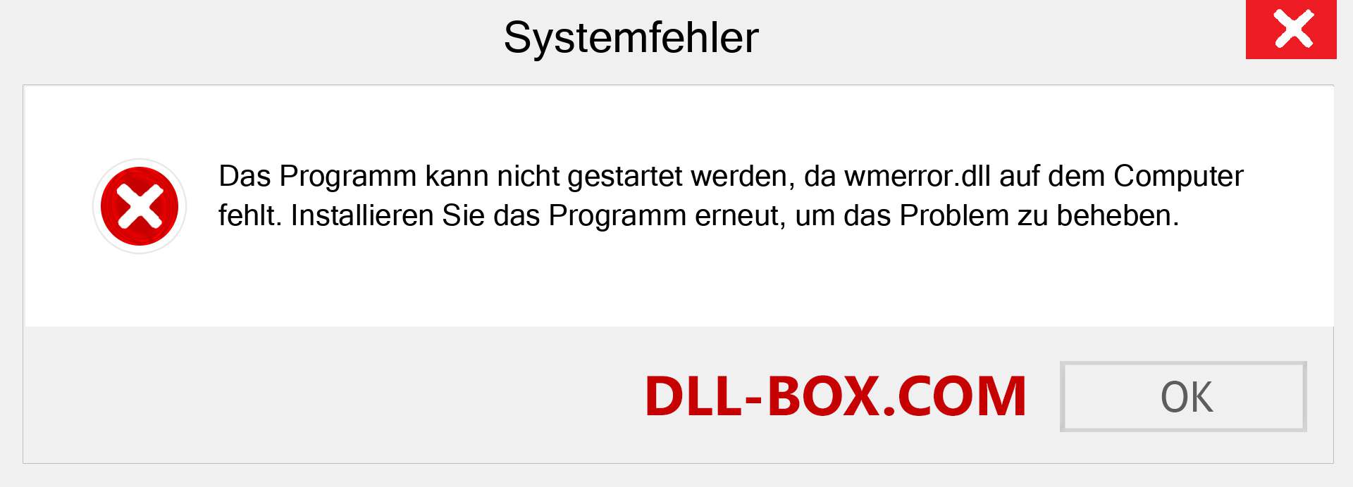 wmerror.dll-Datei fehlt?. Download für Windows 7, 8, 10 - Fix wmerror dll Missing Error unter Windows, Fotos, Bildern