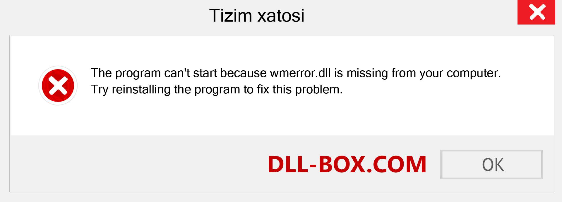 wmerror.dll fayli yo'qolganmi?. Windows 7, 8, 10 uchun yuklab olish - Windowsda wmerror dll etishmayotgan xatoni tuzating, rasmlar, rasmlar